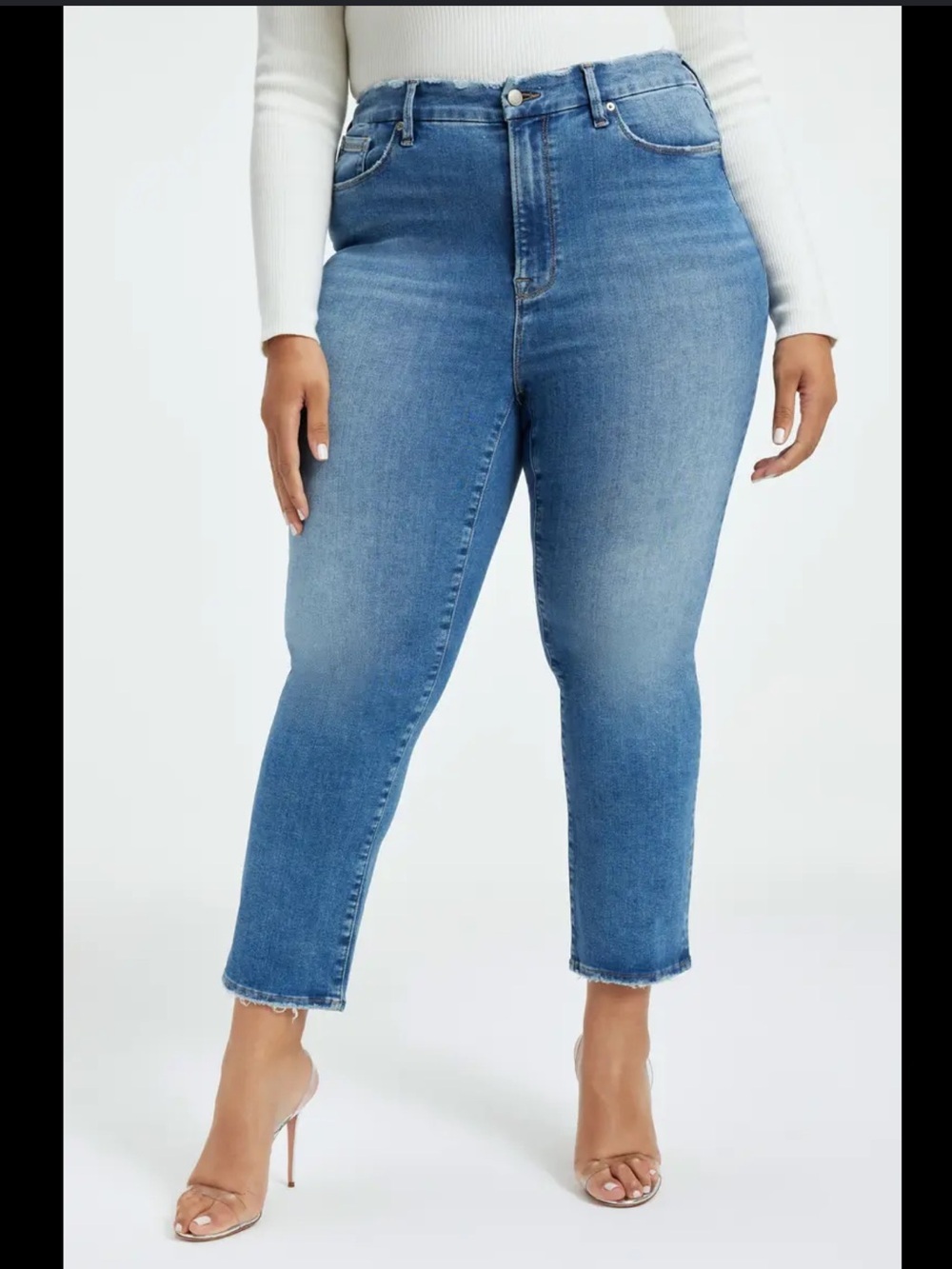 Good American Mid Wash Straight Leg Jeans